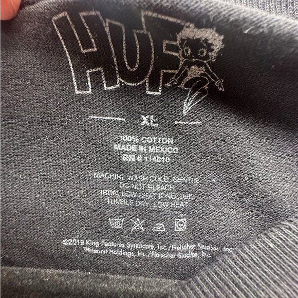 NWT HUF Betty Boop Collab Cartoon Black Long Sleeve Cotton Mens T-Shirt Size XL - Picture 8 of 8